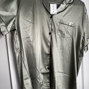 Women's Satin Pajama Set - Green